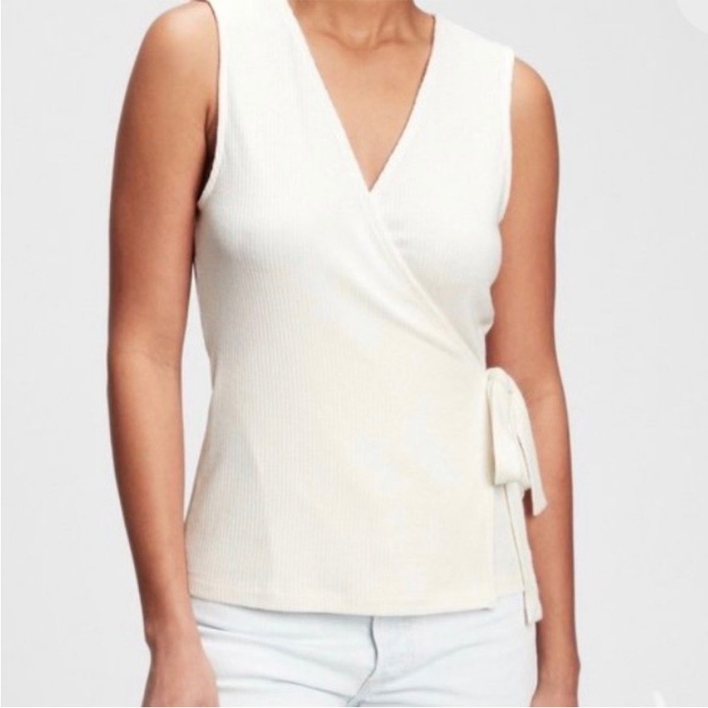 Gap Ribbed White Wrap Blouse